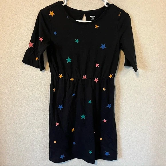 old navy girls black dress Old Navy Girls Long Sleeve Dress Black Shiny Strips 5T A-line New